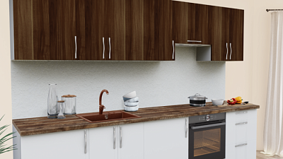 Кухня на заказ Слива темная тисненая - Белый софт